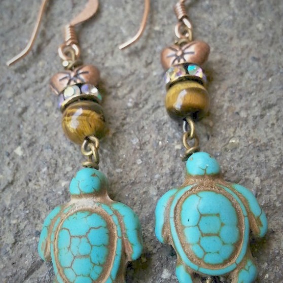Handmade Howlite Turtle Earrings