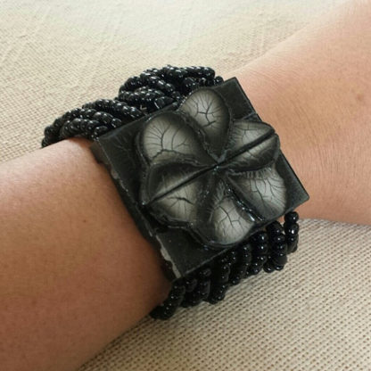 Black Hand Carved Wood Bracelet - Image 2