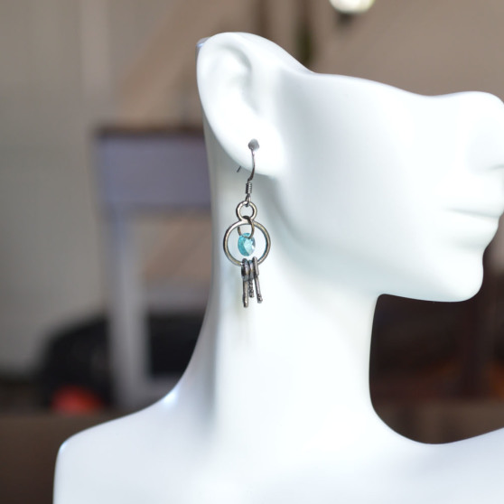 Blue Swarovski Crystal with Keys Earrings