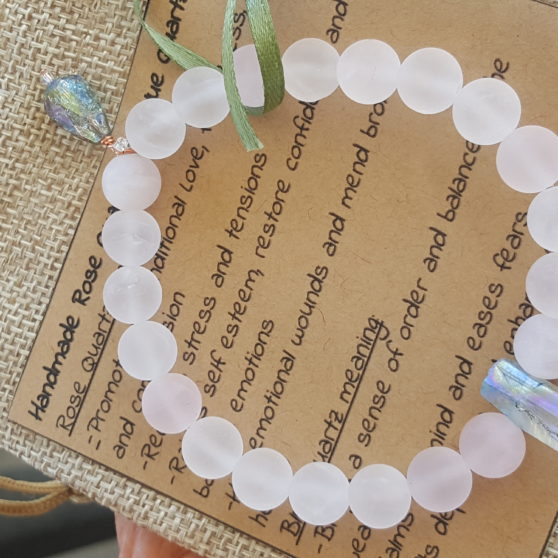 Handmade Bracelet with Rose Quartz and Blue Quartz