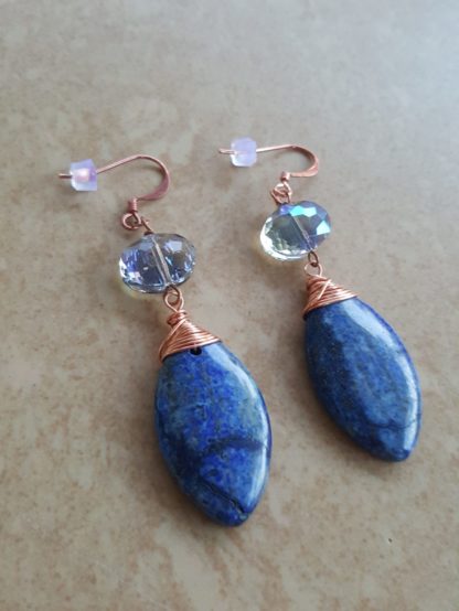 Handmade Lapiz Lazuli Marquis Earrings - Image 2