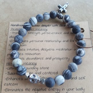 Handmade Picasso Jasper Bracelet with Skull Hematite