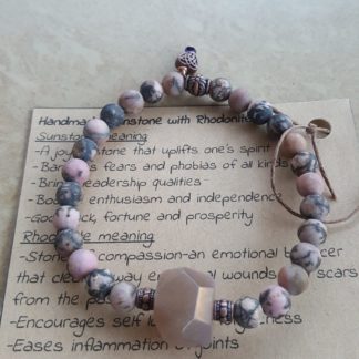 Handmade Sunstone with Rhodonite Bracelet