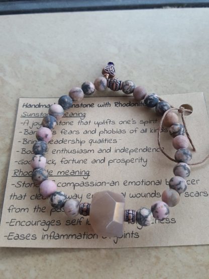Handmade Sunstone with Rhodonite Bracelet