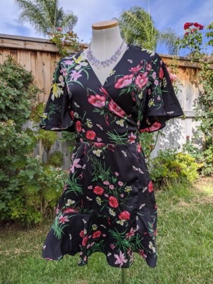 Cute Black Floral Wrap Dress - Image 3