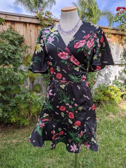 Cute Black Floral Wrap Dress - Image 4