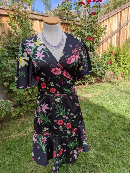 Cute Black Floral Wrap Dress - Image 7