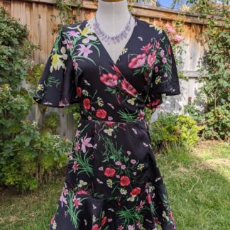 Cute Black Floral Wrap Dress