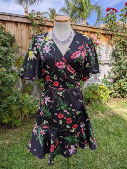 Cute Black Floral Wrap Dress