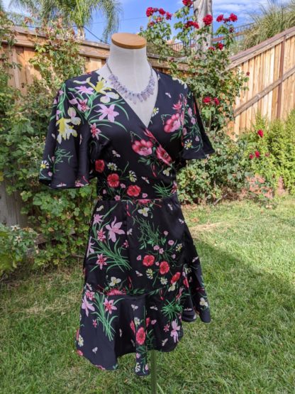 Cute Black Floral Wrap Dress - Image 8