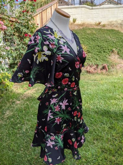 Cute Black Floral Wrap Dress - Image 2