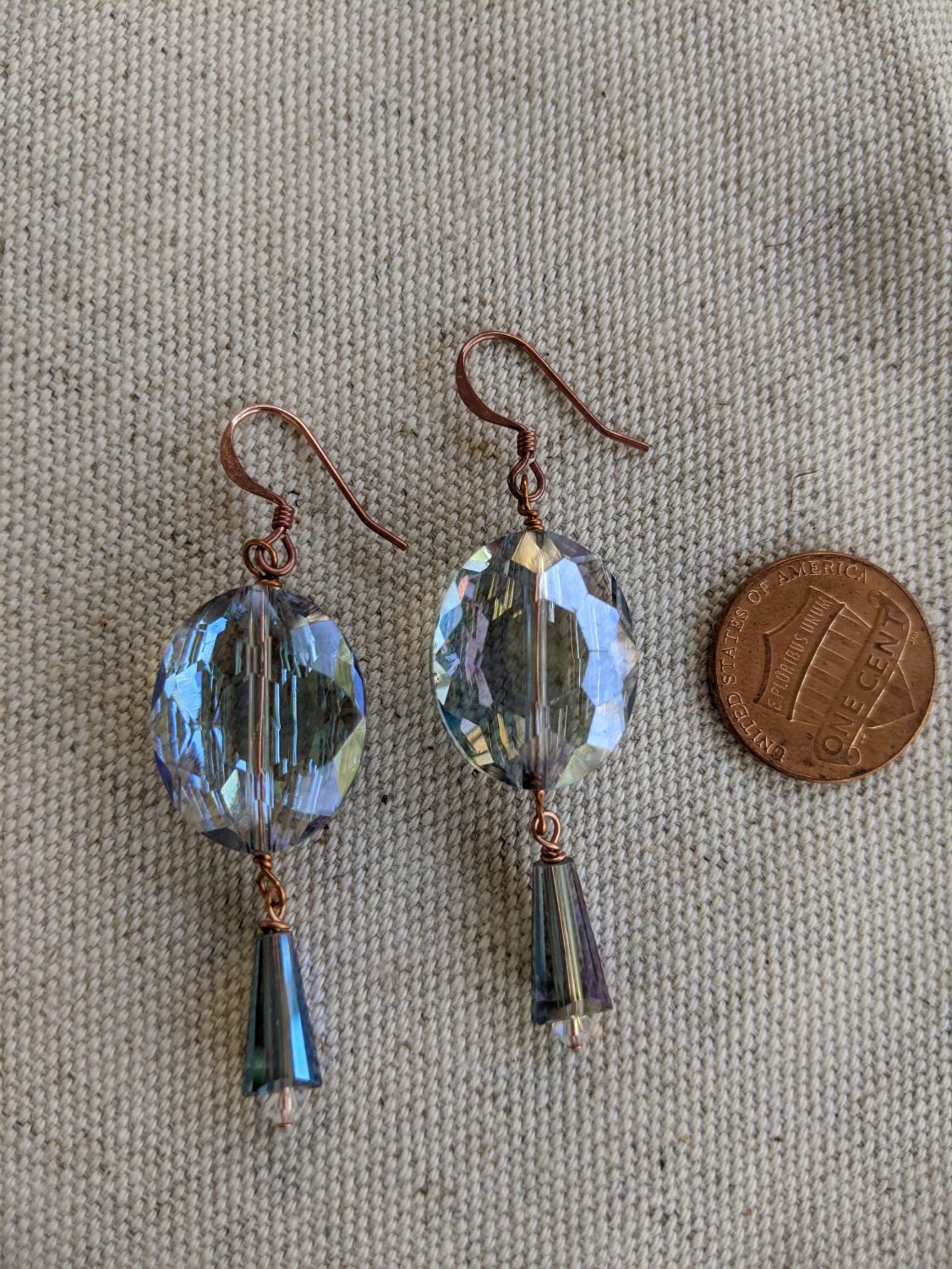 Handmade Blue Oval Earrings with Dangling Cone Shaped Crystals – Bali ...