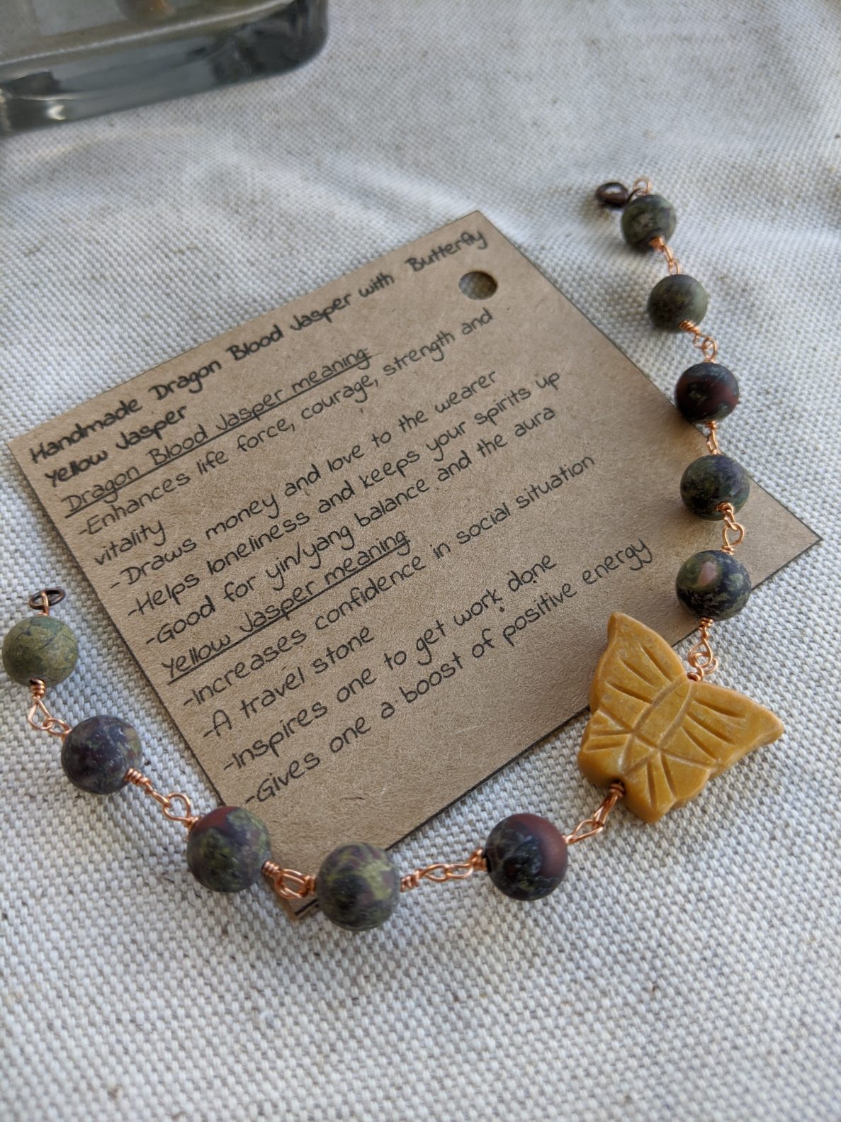 Handmade Dragon Blood And Yellow Jasper Bracelet Bali Mantra