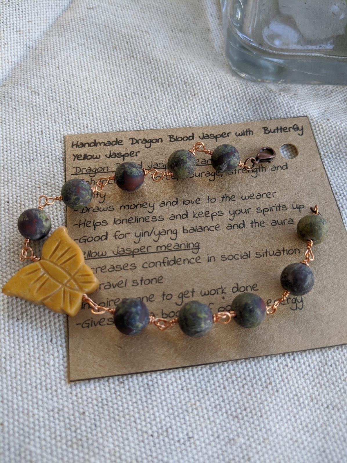 Handmade Dragon Blood And Yellow Jasper Bracelet Bali Mantra