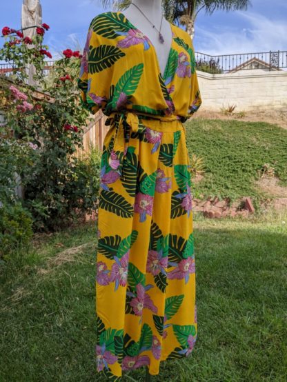 Bright Yellow Tropical Dress with Pockets - Image 6