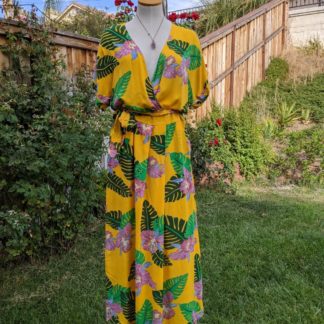 Bright Yellow Tropical Dress with Pockets