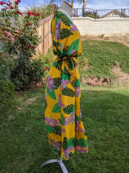 Bright Yellow Tropical Dress with Pockets - Image 2