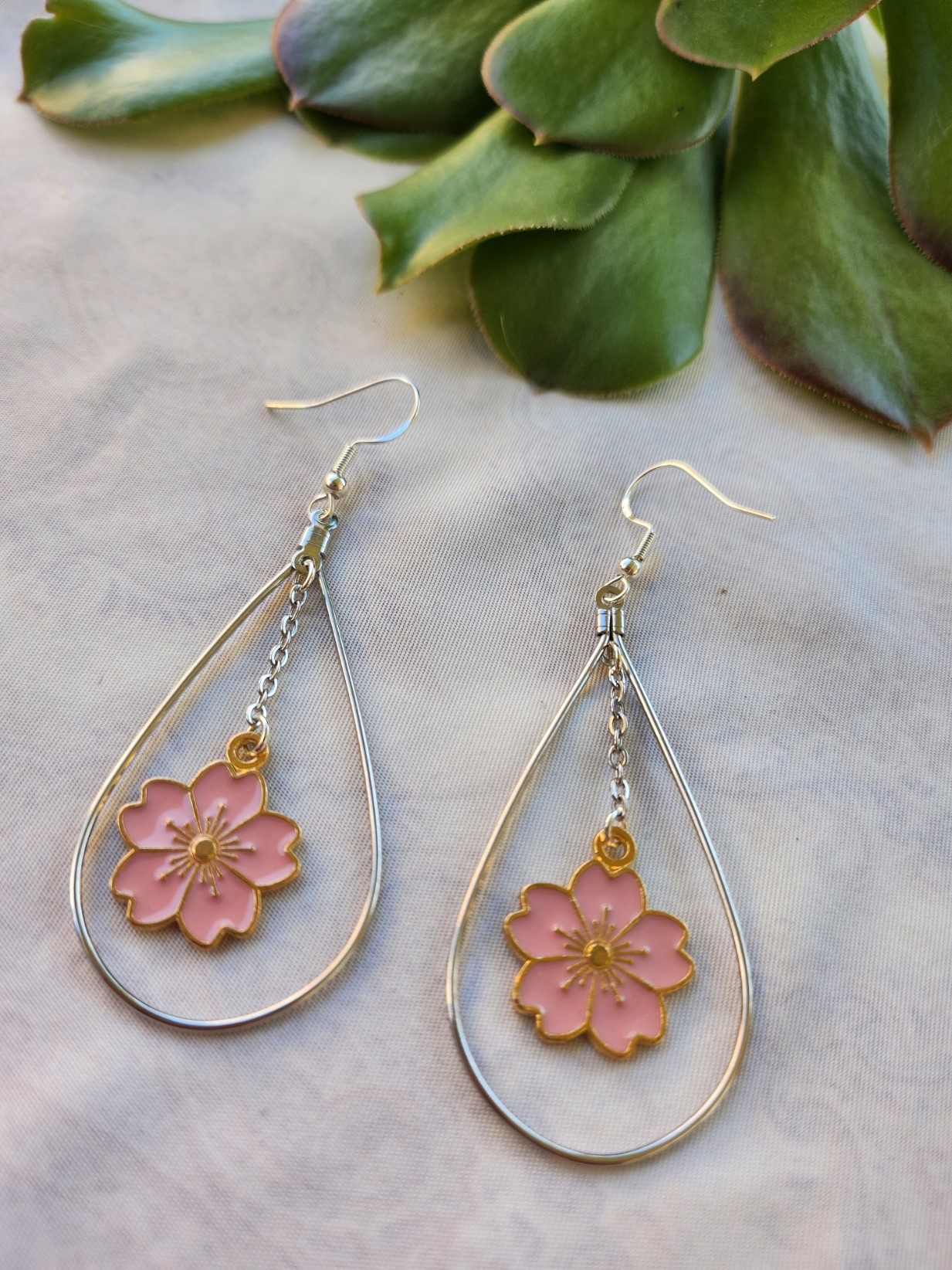 Tear Drop Two Tone Cherry Blossom Dangling Earrings – Bali Mantra