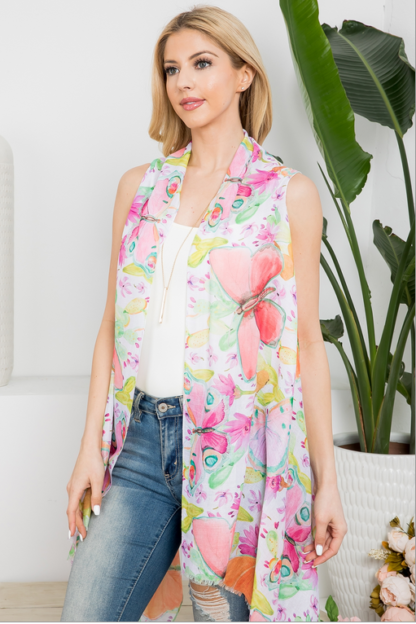 Pink Butterfly and Flower Open Front Kimono Vest - Image 7