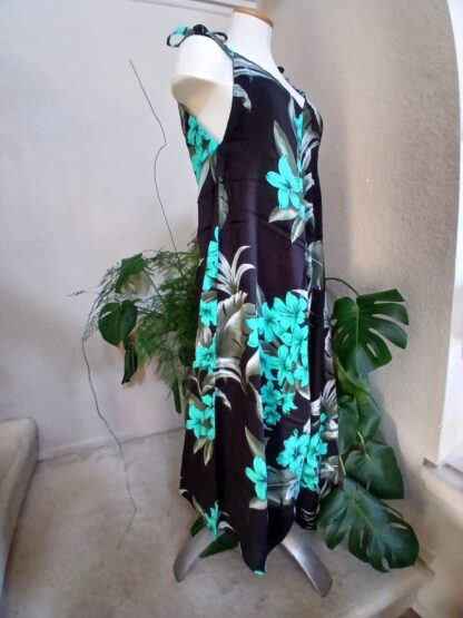 Stunning Black and Turquoise Hawaiian Jumpsuit with Adjustable Shoulder Strap - Image 4