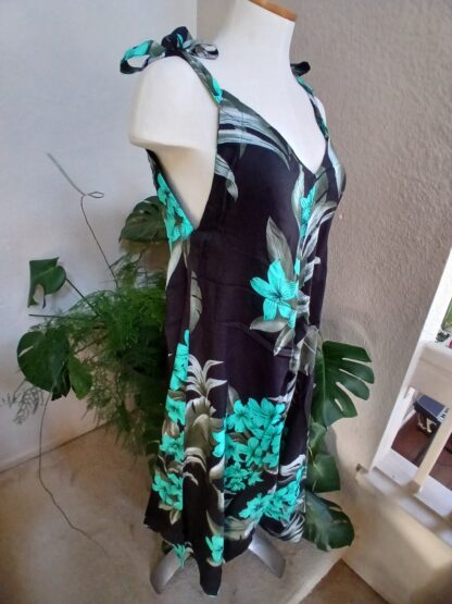 Stunning Black and Turquoise Hawaiian Jumpsuit with Adjustable Shoulder Strap - Image 5