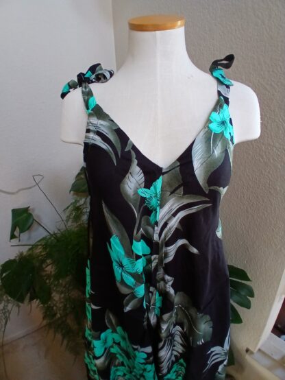 Stunning Black and Turquoise Hawaiian Jumpsuit with Adjustable Shoulder Strap - Image 6